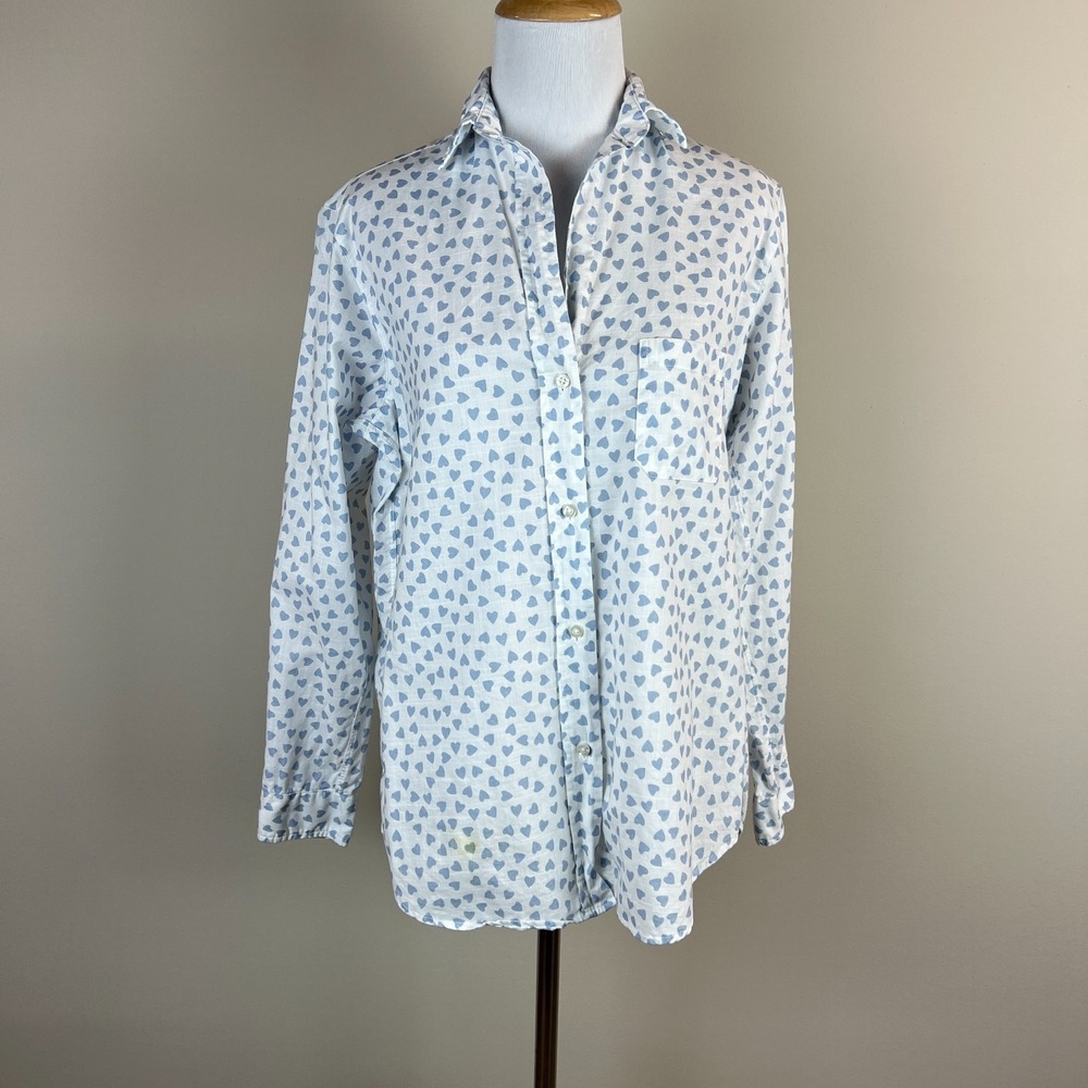 GRAYSON 2 Frank & Eileen Hero Button Up Shirt Womens Small White‎ Blue Hearts S